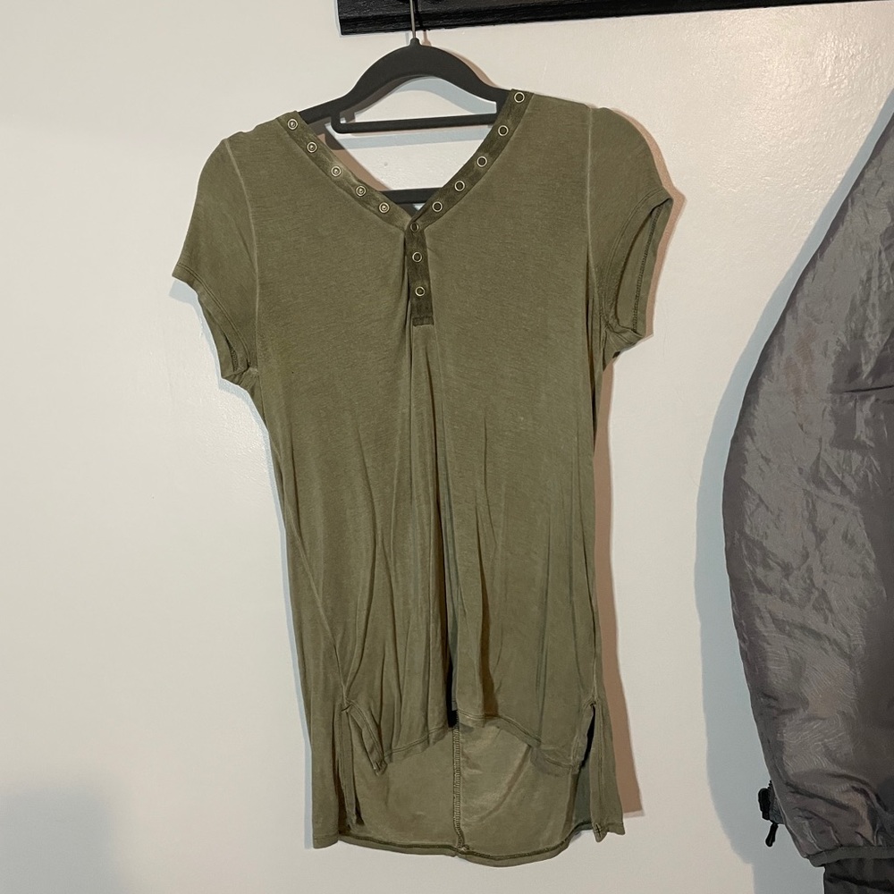 Green V-neck top